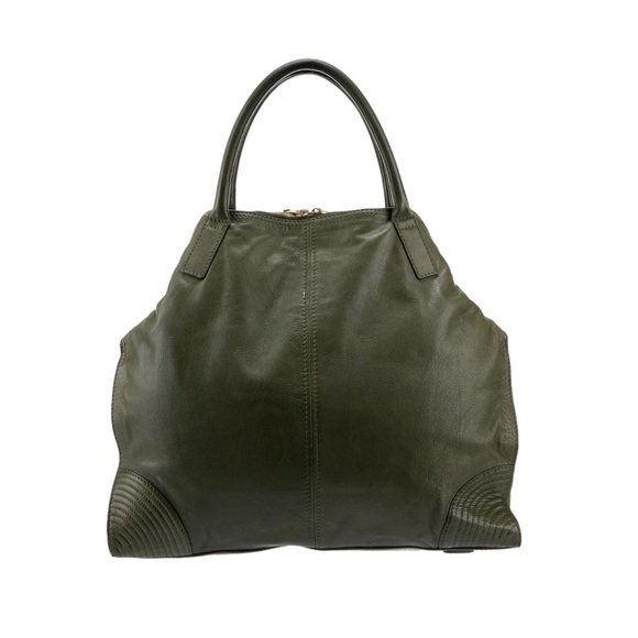 SOLD! Alexander McQueen Large De Manta Tote Forest Green Leather Iconic Design - Picture 5 of 13